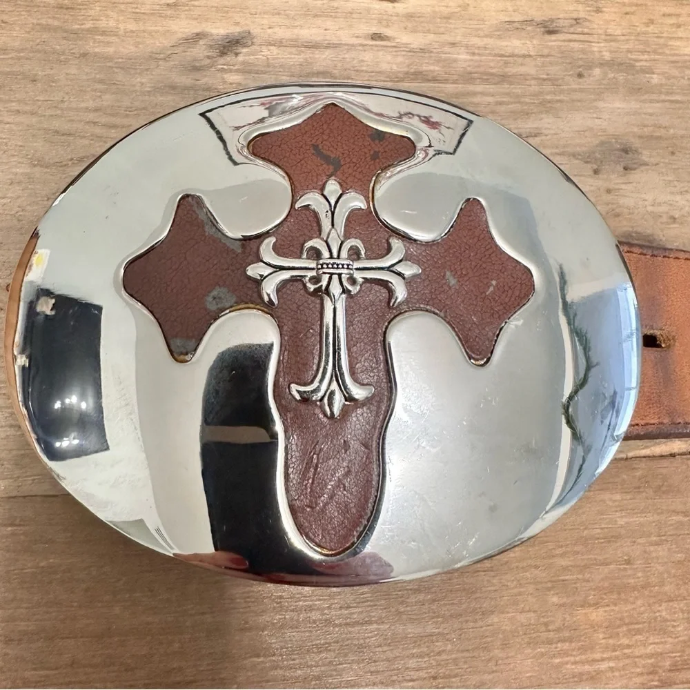 Tony Lama Silver Brown Cross Belt Indian Head Coins SZ 34 Americana Heritage
